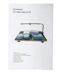 Tabletop Hot Wire Foam Cutter 110V 30W with foam pieces, adjustable temperature to 300°F, shown on manual cover.