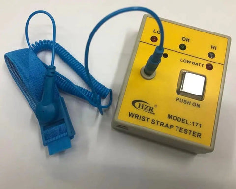 Portable Anti Static Wrist Strap Tester ESD Meter With Audible And Visual Pass Fail Indicator, blue banana plug wrist strap