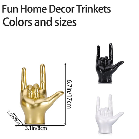 I Love You Gesture Statue White Hand Sculpture in gold, black, and white for home decor, art centerpiece, Nordic style, 6.7 inches tall.