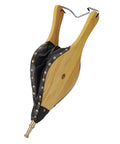 Top Shelf 19 Inch Oversized Fire Bellows Hand Carved From Dense Oak Wood With Genuine Leather Accents And Rustic Studs, side view.