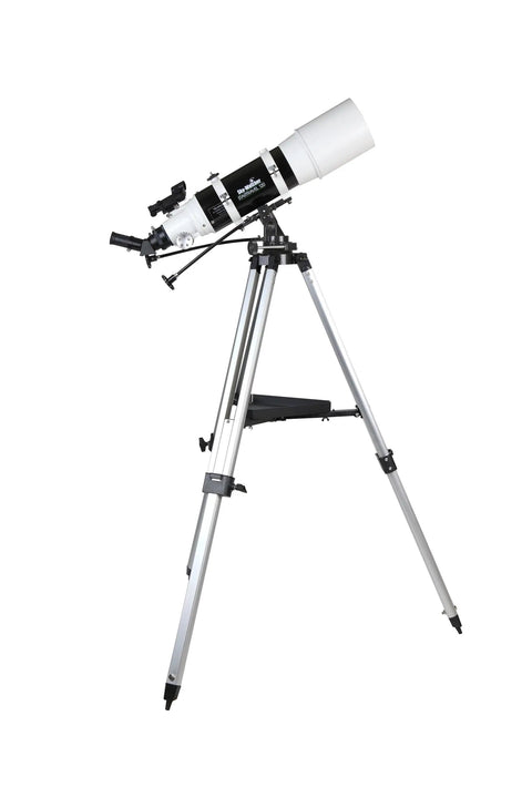StarTravel 120mm F5 AZ3 Refractor Telescope With Grab And Go Portable Mount Kit on aluminum tripod, angled side view