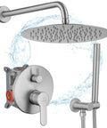 Shower System With Tub Spout And Handheld Rainfall Shower Head Wall Mounted In Brushed Nickel 12 Inch High Pressure