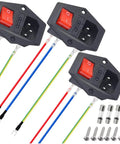 Heavy Duty 3 Pin IEC320 C14 Power Inlet Module With Rocker Switch 10A 250V Rating Includes Six Mounting Screws Nine 18 AWG Extension Cords And Three Fuses For DIY Electronics And Power Cabinets