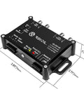 2 Channel Line Output Converter And Driver For Car Audio, 2 In 1 Line Driver With Removable Terminal Blocks, 10V High RCA Output shown with dimensions