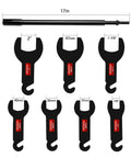 Eight Piece Pneumatic Fan Clutch Wrench Set With 43300 Removal Tool Kit for Ford GM Chrysler Jeep auto repair spanner kit shown.