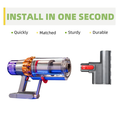 Mini Brush Head Tool For Cordless Vacuum Cleaners V7 V8 V10 V11 V15 shown next to vacuum with quick release design