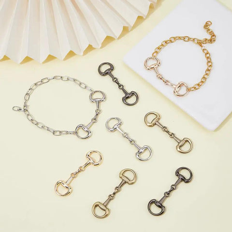 8 Pack Alloy D Ring Snaffle Bit Buckles, Four Color Variety For DIY Horse Jewelry, Shoe And Accessory Craft, Double Bit Buckle Style