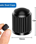 16 Pack Tire Valve Stem Caps With Upgraded Sealing Ring For Cars SUVs Motorbikes Trucks Bikes Black Durable Plastic Universal Fit No Air Leakage On All Vehicles, showcasing size.