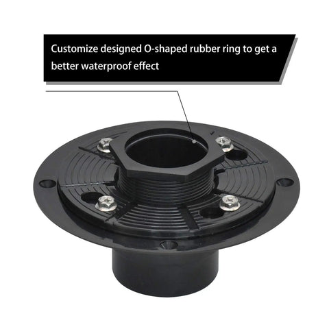 2 Inch ABS Shower Drain Base With Threaded Joints And Rubber Seals For Any Square Or Linear Floor Drain, includes O Ring for tight seal