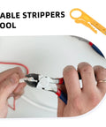 Rugged Heavy Duty Electric Wire Stripper Go To Tool For Fast Cutting Crimping And Peeling Tasks On Network Data Cables in use on cables.