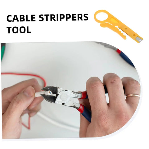 Rugged Heavy Duty Electric Wire Stripper Go To Tool For Fast Cutting Crimping And Peeling Tasks On Network Data Cables in use on cables.