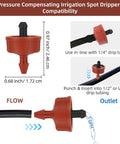 30 Pack 1 GPH Pressure Compensating Drip Emitters diagram with sizes and tubing compatibility details