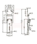 Dimensions diagram of Spring Loaded Toggle Latch For Cabinets Sliding Doors Windows And Furniture Hardware Iron Construction Built Tough