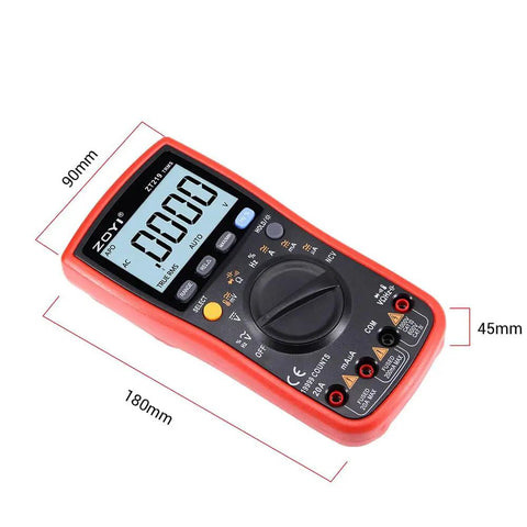 Do It All True RMS Digital Multimeter With 19999 Counts Auto Range NCV on display, showing measurements, red casing.