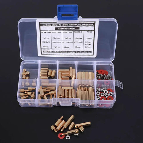 Brass Standoffs And Hardware Kit For Electronics Projects 140Pcs Including Screws Washers Nuts Spacers And Hex Spacer Columns In Multiple Sizes For Circuit Boards Computers And DIY PC Builds in case