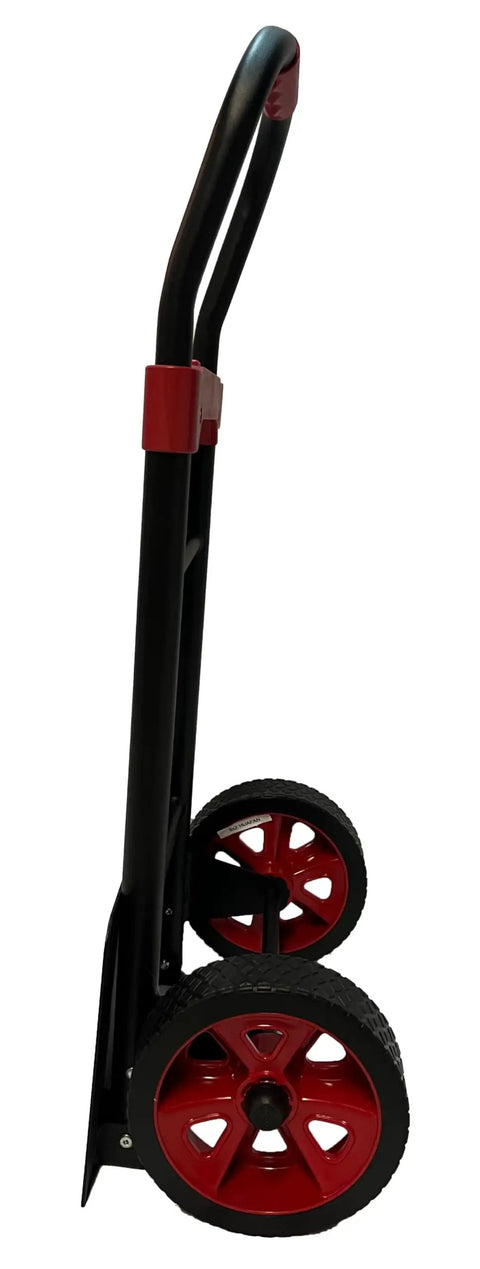 Side view of Telescoping Flowback Folding Hand Truck With 48 Inch Adjustable Handle And Folding Toe Plate Dolly for easy hauling.