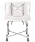 Back view of Shower Chair Bath Seat For Tub Or Shower No Frills Adjustable Height, Lightweight Anodized Aluminum Frame With Plastic Seat, White.