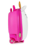 Side view of Tiny Trekker Kids Carry On Luggage With Underseat Compliance Airline Approved, Lightweight 3.3 Lbs, Unicorn design