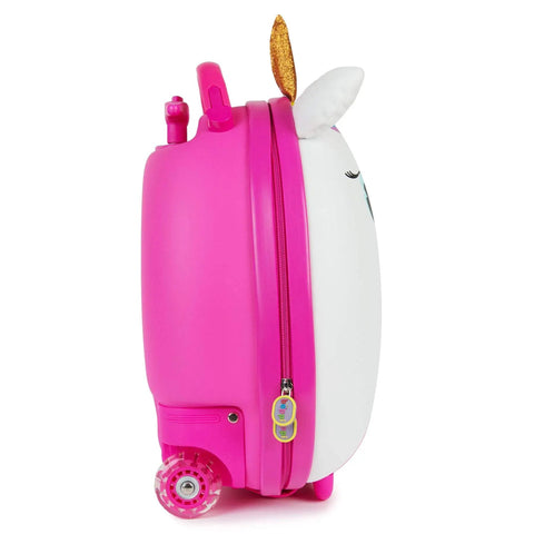 Side view of Tiny Trekker Kids Carry On Luggage With Underseat Compliance Airline Approved, Lightweight 3.3 Lbs, Unicorn design