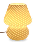 Mushroom Glass Table Lamp With White Stripe, Vintage Murano Inspired Night Light For Bedroom And Living Room, soft glowing.