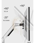 Heavy Duty Long Arm TV Wall Mount Bracket Fits 17 To 38 Inch Displays Silver Aluminum And Steel Vesa 75X75 100X100 showing tilt adjustment range.