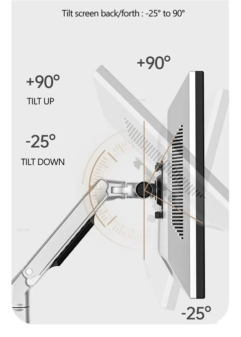 Heavy Duty Long Arm TV Wall Mount Bracket Fits 17 To 38 Inch Displays Silver Aluminum And Steel Vesa 75X75 100X100 showing tilt adjustment range.