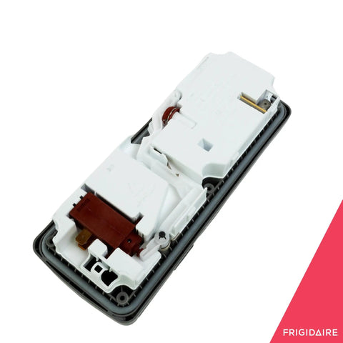 Detergent and Rinse Aid Dispenser for Dishwashers Gray Replacement Part with white casing and internal compartments.