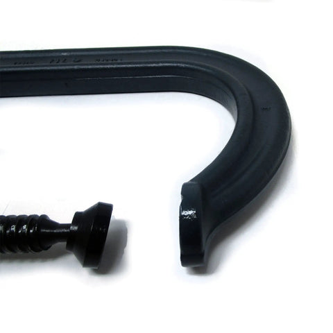 C-Clamp 10-1/8 In Opening, 5-7/8 In Throat, Beefy 8000 Lbs Clamp Force, Model 410, Drop-Forged Frame with ACME-Rolled Spindle detail.