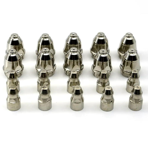 Pro Grade Plasma Cutter Torch Tips And Electrodes Kit For 20-100A Cutting, nozzle tips, ceramic and metal consumables displayed
