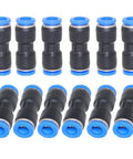 Push To Connect Air Fittings 4mm Tube OD EZ Quick Disconnect Pneumatic Union Connectors Pack Of 12, shown aligned on white background
