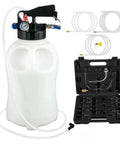 Top Tier SucceBuy 10L Transmission Fluid Pump For Quick ATF Drain And Fill With Two Way Control Pressure Gauge Plus Fourteen Adapters For Cars And Trucks in white with hose and kit.