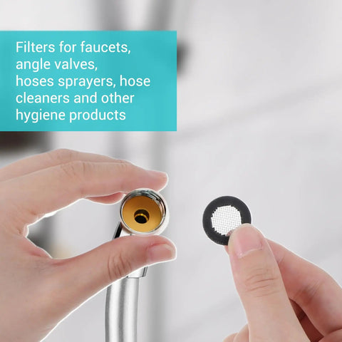 Hand holding part of 20 Piece Shower Head Filter Gasket Set Rubber Washers And Stainless Steel O Ring Hose Gaskets For Water Faucet Shower Head And Garden Hose Connectors Kit