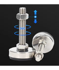 Tough As Nails 304 Stainless Steel Adjustable Leveling Feet With Swivel Base and No Sweat M8 M10 M12 Thread Setup for Industrial Workbenches and Furniture Glide Pads showing bolt and foot.