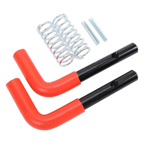 Heavy Duty Snow Plow Stand Lock Pin Kit For Western HTS Midweight Pro, Ultra Mount Pins With Hairpin Cotters And Spring Pins, 2 Piece Set, Direct Replacement Lock Pin Assembly For Quick Mount And Easy Service, red and black steel pins with cotters