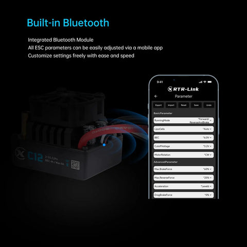 Powerful Sensorless Brushless ESC For RC Cars, 2-3S LiPo Compatible, 60A Continuous Current, with Bluetooth app for settings