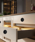 Recessed Pocket Door Pull Handles 2 And 3 Quarter Inch Round Finger Flush Pulls for Barn Doors in use on kitchen drawers