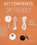 In Wall TV Power Outlet Kit White Complete Cable Grommet Set With Pre Wired Power Cord For Wall Mount System components including power grommets.