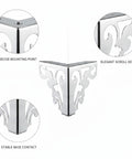 Sturdy Heavy Duty Carbon Steel S Shaped Cabinet And Vanity Leg Replacement for Base Cabinets and Vanities with 5.9 Inch Height in Chrome Finish featuring scroll design and precise mounting points.