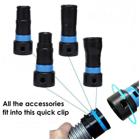 Ultimate 7-Piece Dust Collection Hose Adapter Kit Featuring Quick Click Expanded Connectors For Shop Vacs And Power Tools Sande quick clip connection detail.