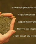 Hands holding all natural greensand soil amendment for gardens and lawns 20 lb bag rich in potassium and iron improves soil structure.