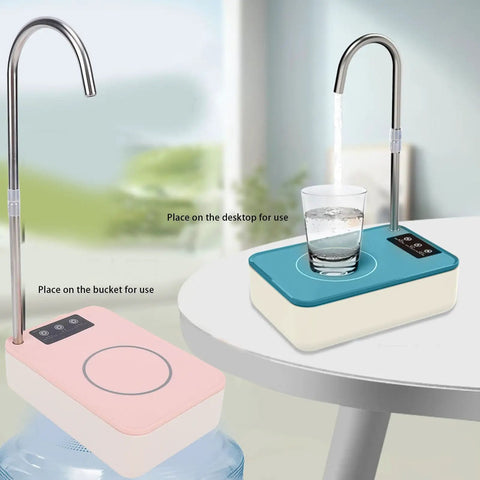 Desktop Water Dispenser Pump For 2, 3, 5 Gallon Bottles with Pink Portable Bottle Pump, 360 Degree Rotatable Spout, stainless steel outlet.
