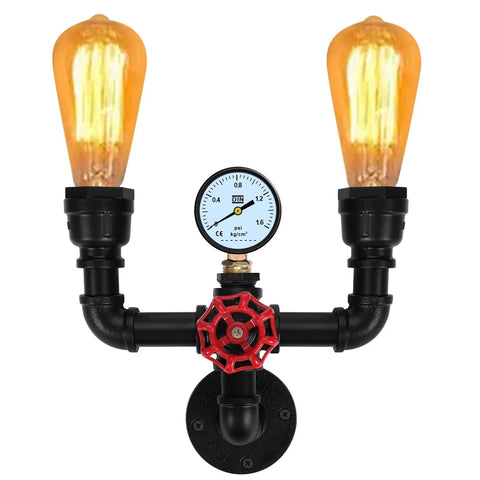 Retro Industrial Wall Lamp Sconce With Two Lights Vintage Water Pipe Design Metal Iron Fixture with E26 Edison Bulbs