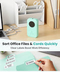No Sweat Bluetooth Mini Label Maker With Compact Thermal Printer And Smooth App Connections for quick office file sorting.