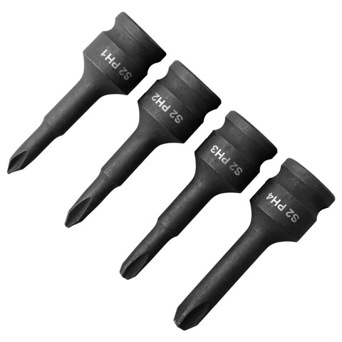 Heavy Duty 3/8 Inch Drive Socket Adapter Kit With PH1 To PH4 Phillips Bits Plus High Strength Chrome Steel Screwdriver Bit Holder Impact Wrench Extension, PH1-PH4 set