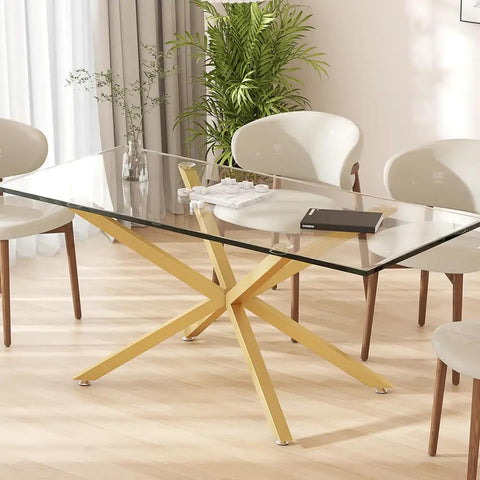 Dining room with heavy duty 30 inch gold metal table legs for dining tables with no drill suction cup mount for glass tops.