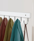 Two Pack Wall Mount Coat Rack With 12 Rotating 180 Degree Hooks 14.6 Inch Rustproof Wooden Entryway Organizer In White shown with coats