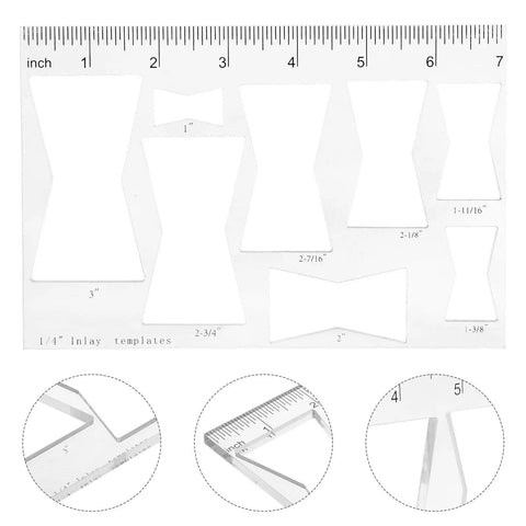 Top Shelf Acrylic Router Template Kit For Woodworking Projects Killer Butterfly Bow Tie Inlay Motif with various size jigs.