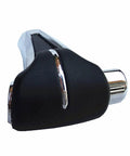 Must Have Car Shift Knob Repair Kit With Premium Leather Wrap For 2017 To 2021 Models Like Honda Civic. Fits Part Numbers 54131 TLA L63 And L41 Easily. Upgrade Your Transmission Stick Handle Instantly Without Messy Tools Or Complicated Steps Today Vroom. black leather shift knob cover with chrome trim, close-up