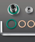 Oversize Piggyback Oil Drain Plug M12.1 X 1.75 X 15mm Stainless Self Tapping Thread Repair Kit parts including seals and tool.