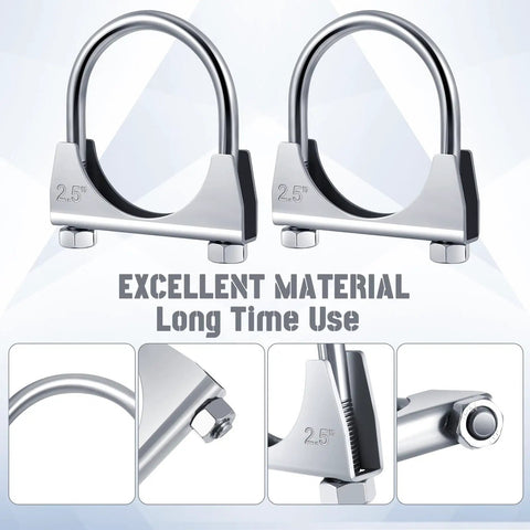 Two Pack 2.5 Inch Exhaust Clamps Beefy Heavy Duty U Bolt Saddle Design Muffler Connector Clip Galvanized Iron For 2.5 Inch OD Pipes